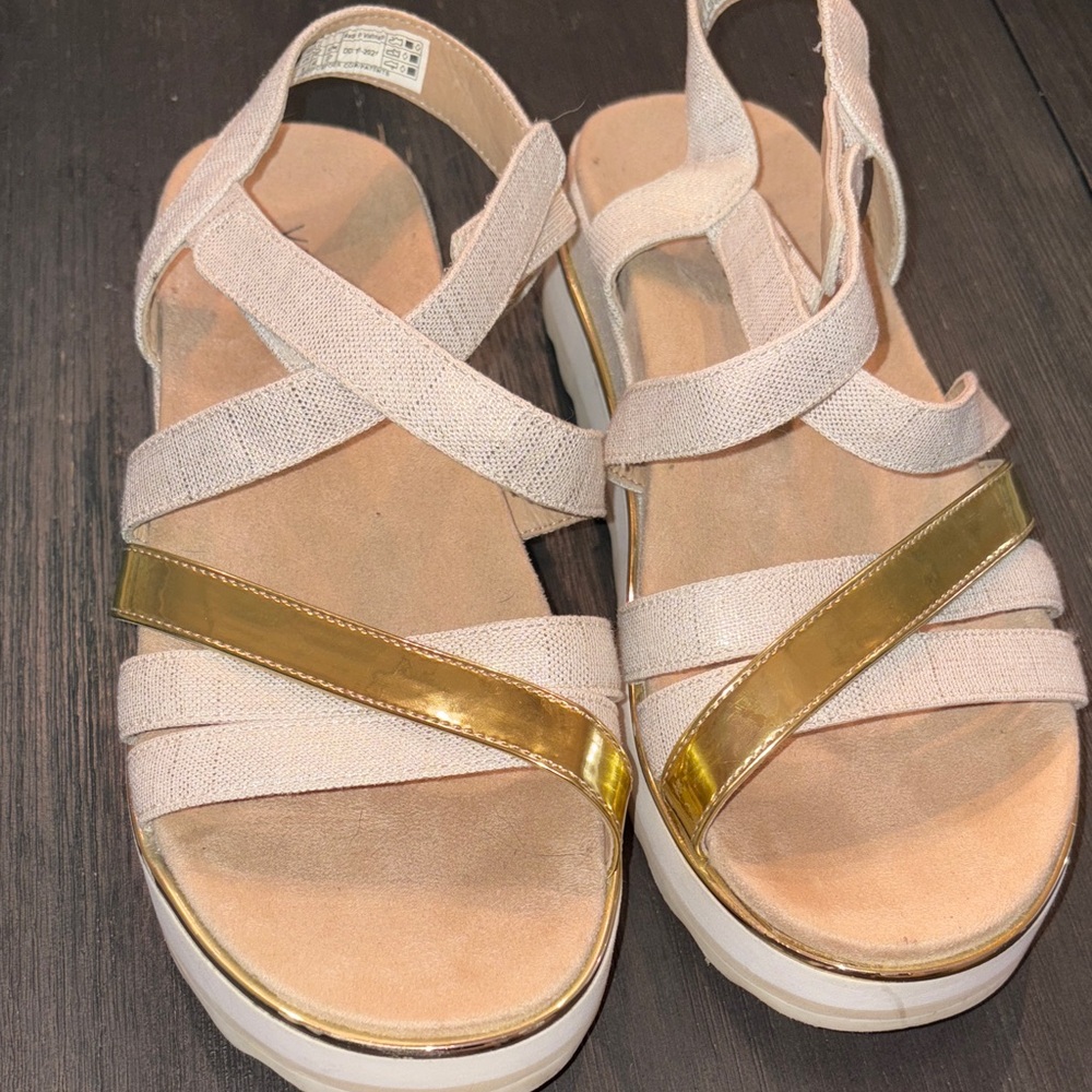 Vionic Gold and Cream Platform Sandals